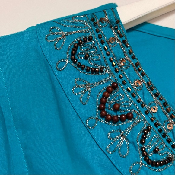 BCIH Boho Tunic Top Beaded Sequins Embellished Blue Hippie Festival Fairy Y2K LG - Picture 8 of 13